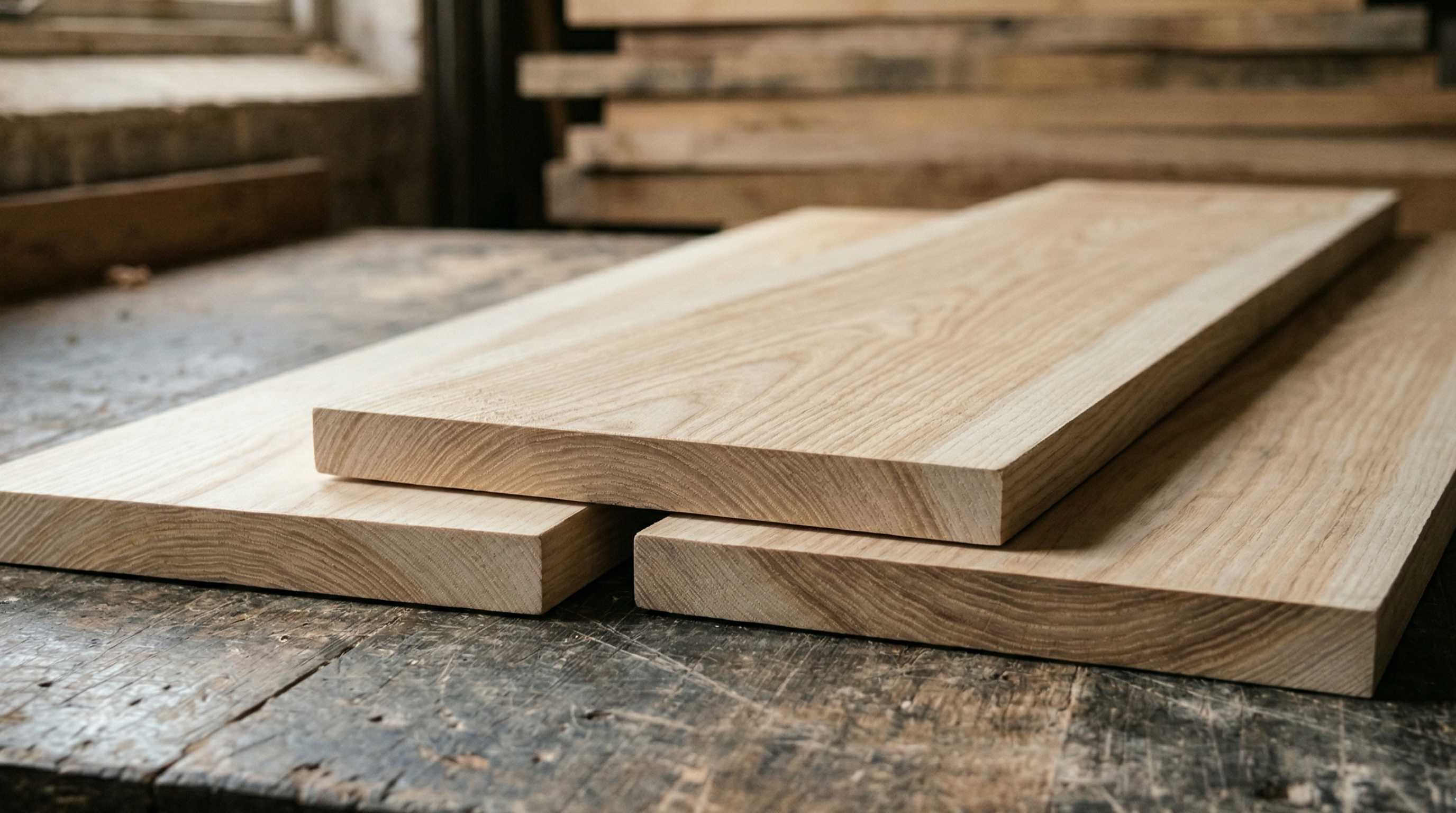 Ash wood boards showing grain pattern for furniture making