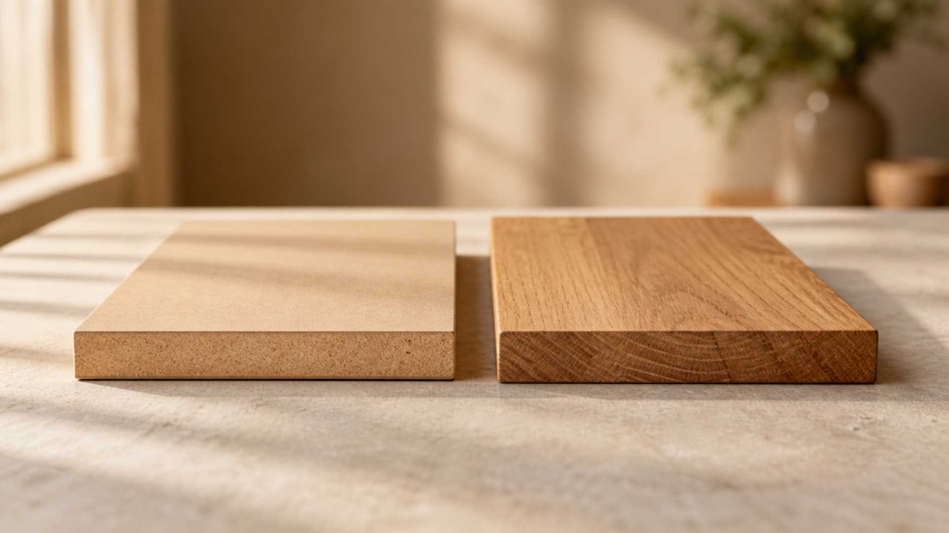 MDF vs solid wood panels compared side by side on workbench