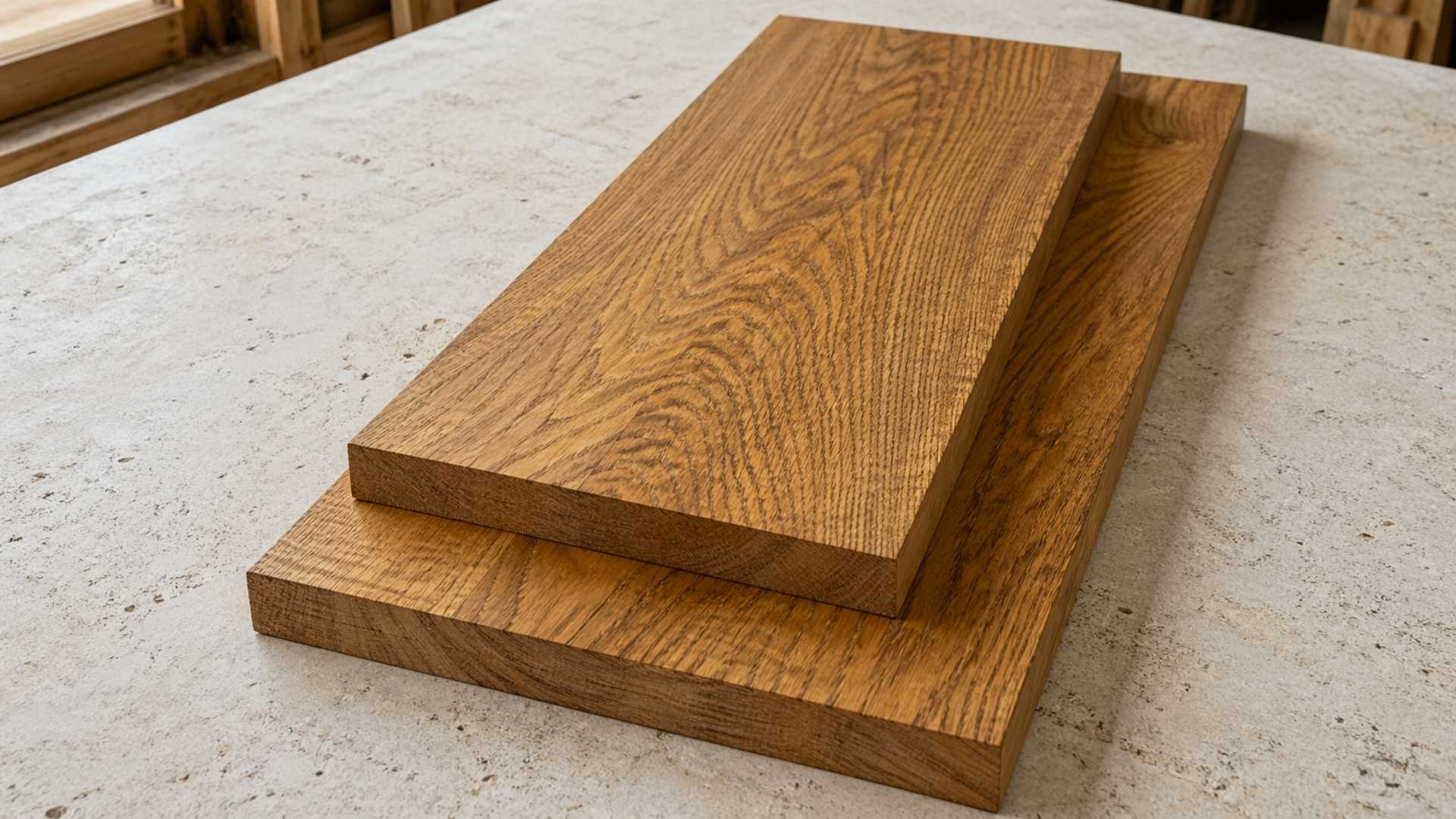 Teak and iroko boards side by side for outdoor furniture comparison