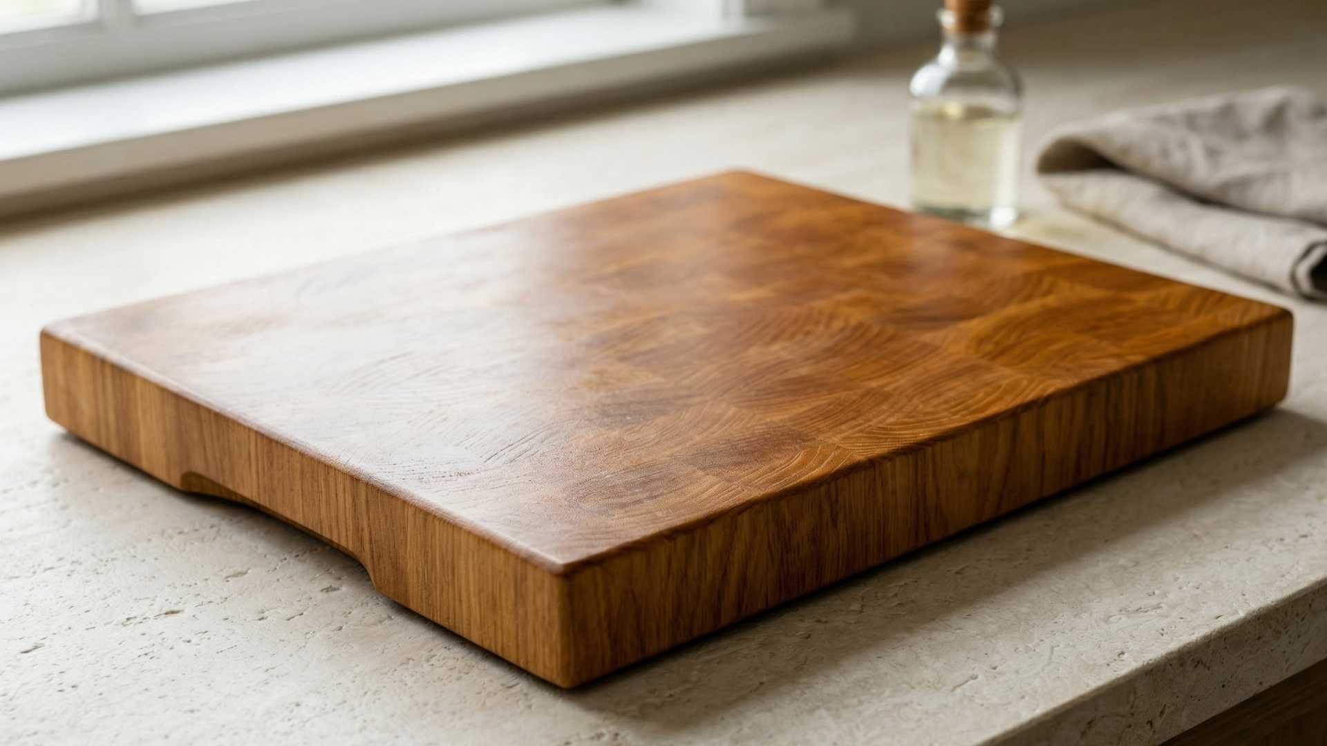 Premium hardwood cutting board oiled with food-safe mineral oil