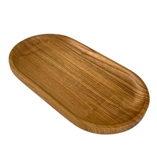 Handmade oval wooden serving tray with smooth finish and natural wood grain