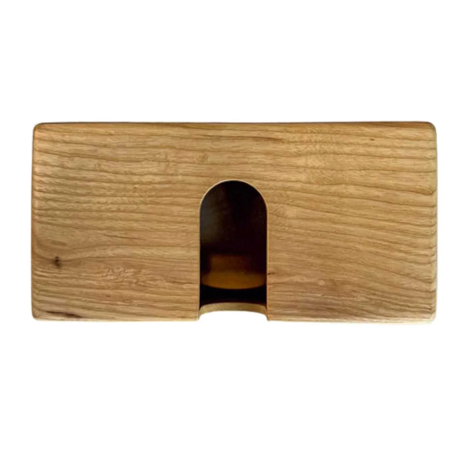 Handmade ashwood rectangular tissue box cover with smooth finish and arched tissue opening