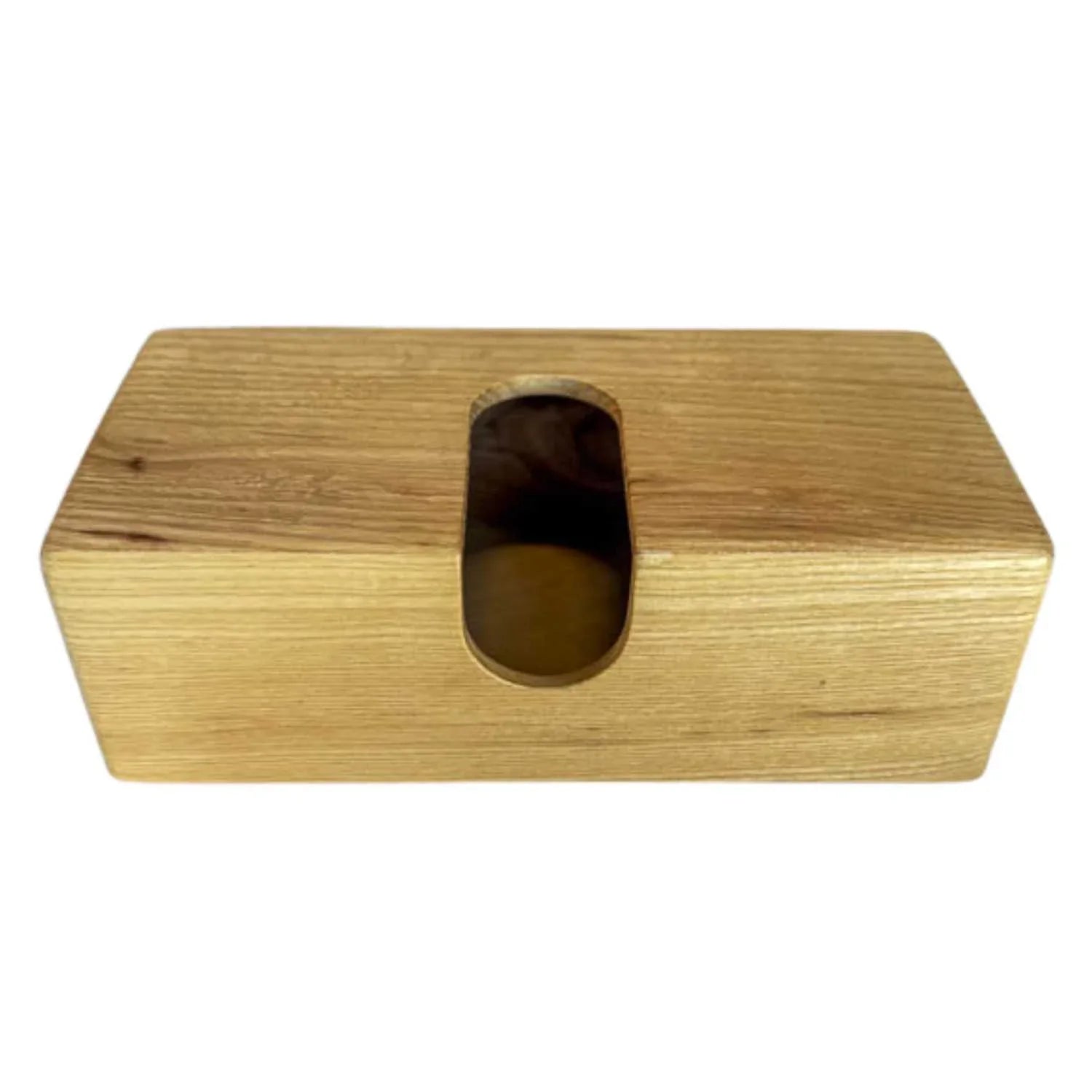 Rectangular ash wood tissue box cover with smooth finish and central opening