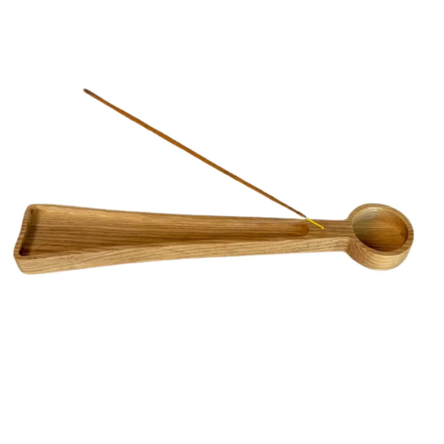 Handcrafted wooden incense and tealight holder with a round bowl and long rectangular base