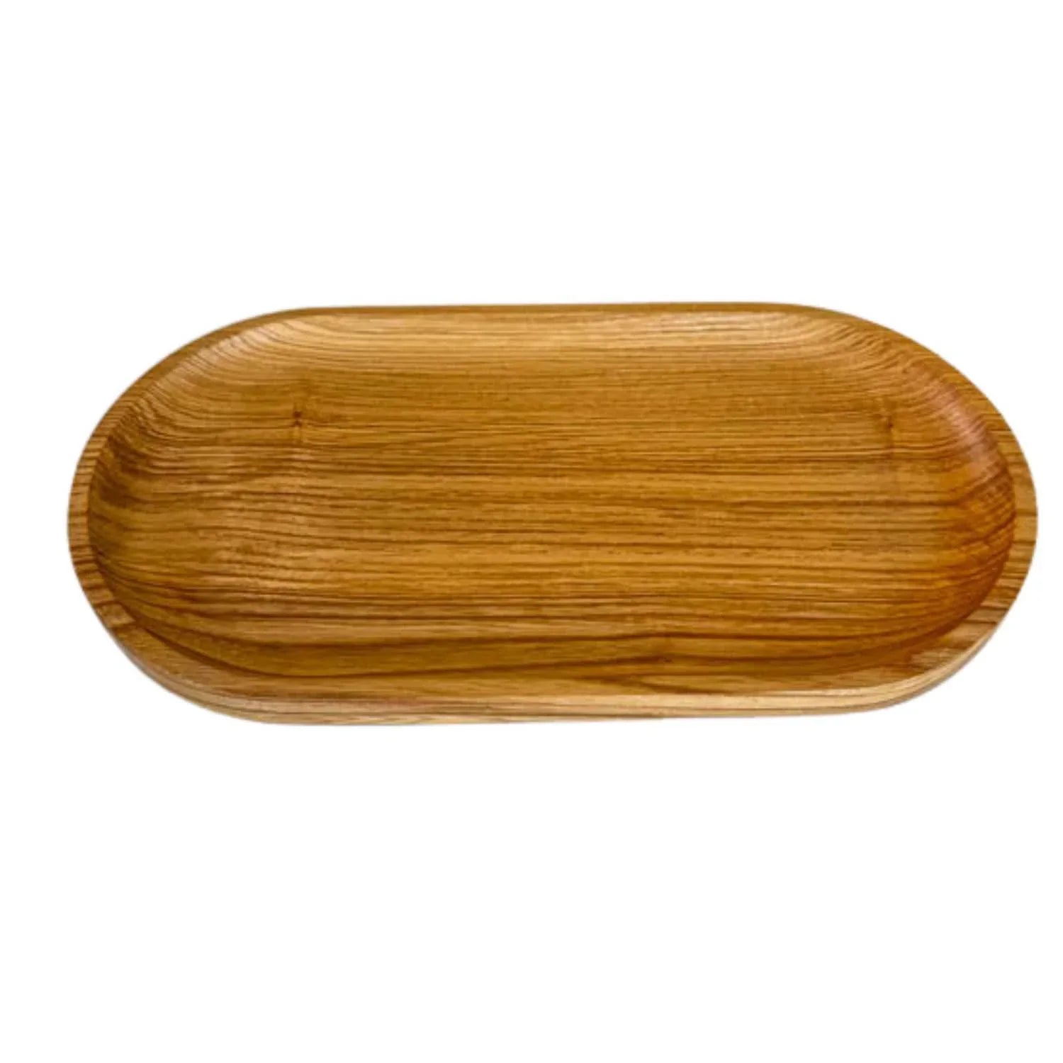 Handmade oval wooden serving tray with smooth finish and visible wood grain