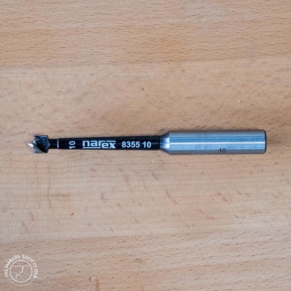Narex 10mm Forstner bit steel woodworking drill bit on wooden surface