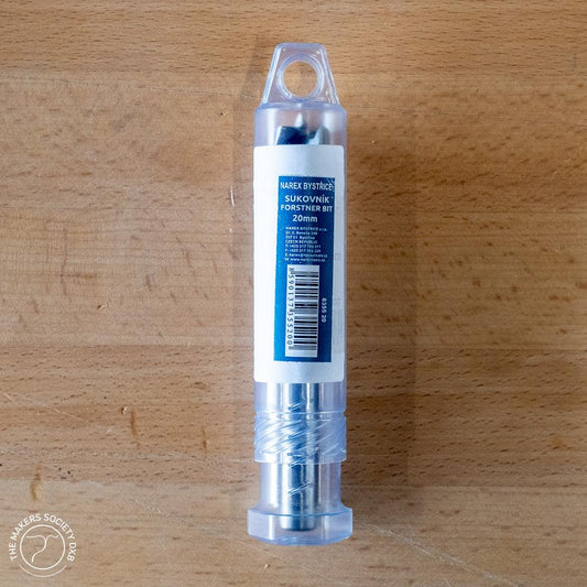 Narex 20mm Forstner bit in clear plastic protective case on wooden surface