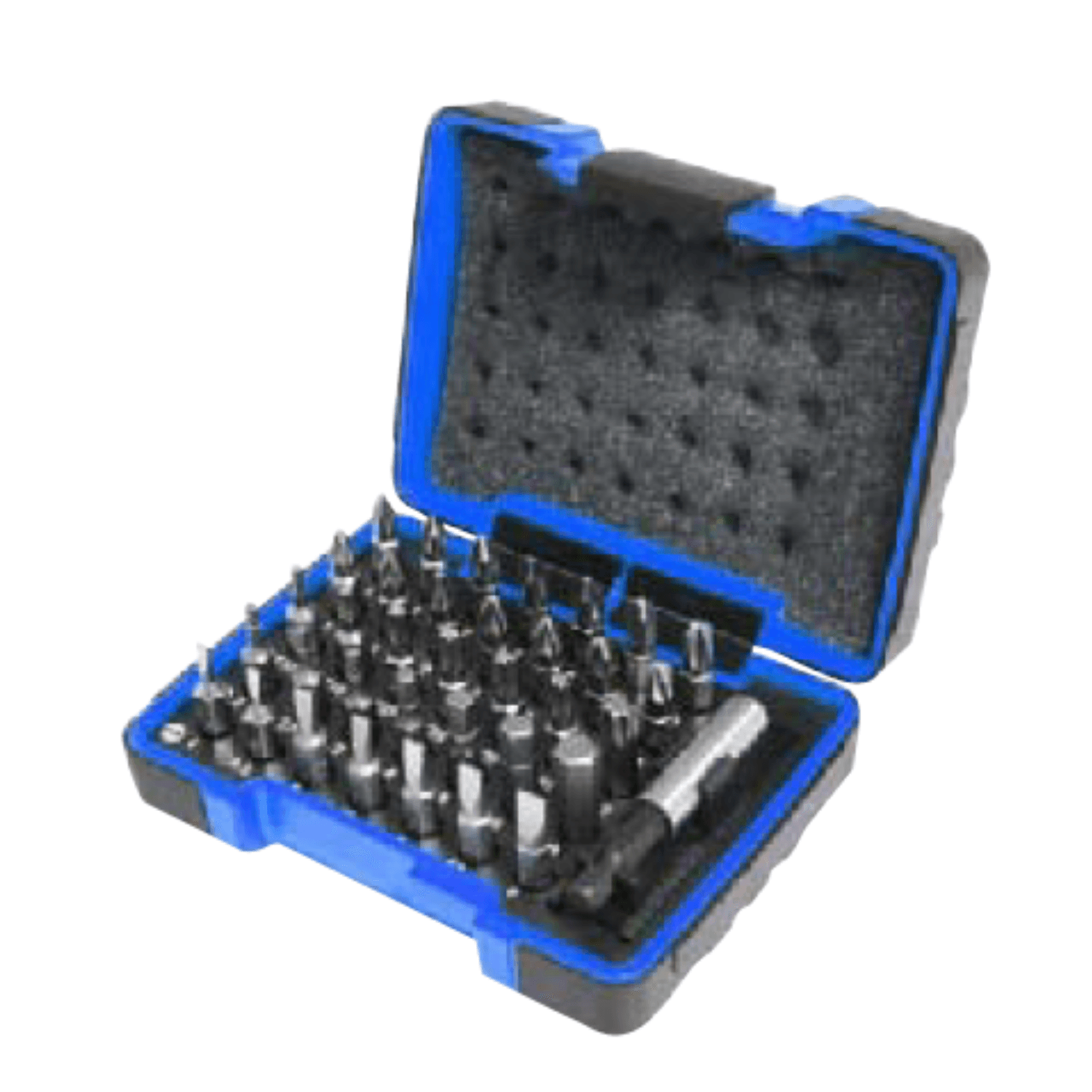Narex large set of 1/4-inch screwdriver bits in blue and black plastic case for woodworking tools