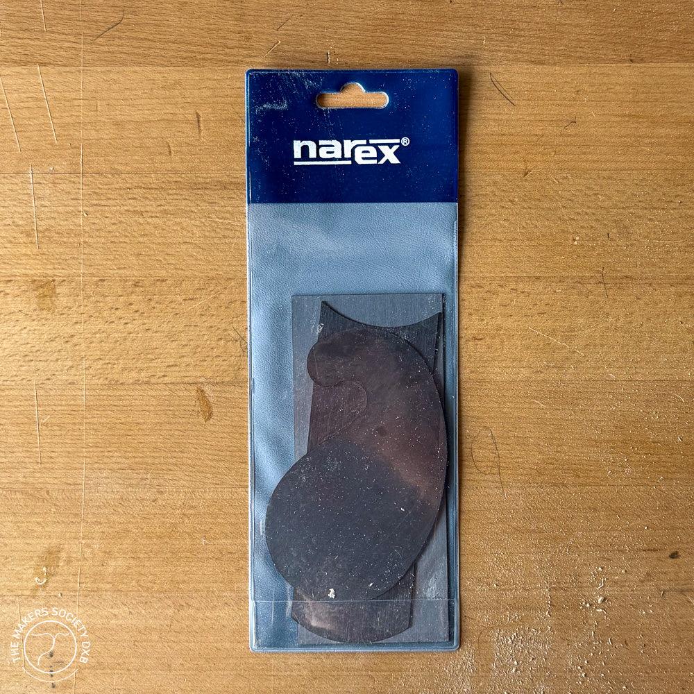 Narex premium set of three cabinet scrapers in original blue packaging on wooden surface