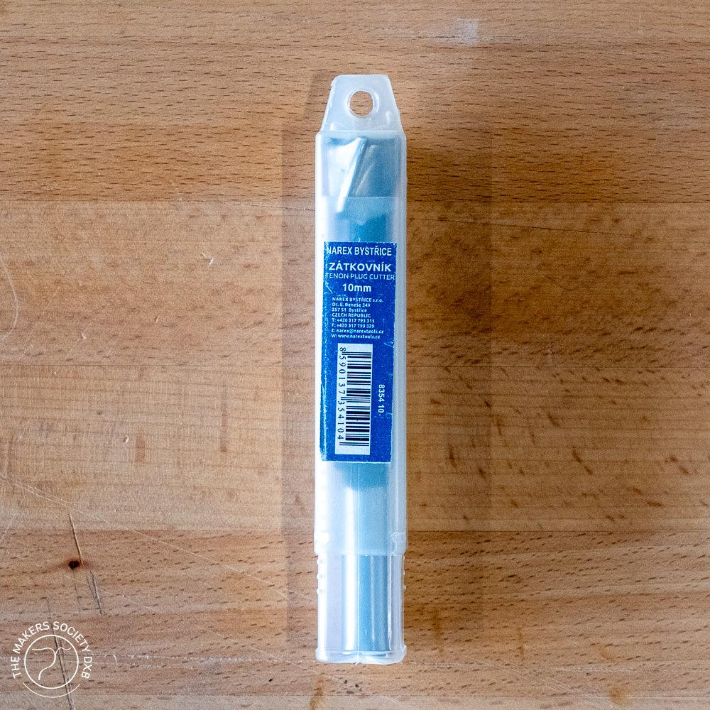 Narex 10mm tenon plug cutter in clear plastic case on wooden surface