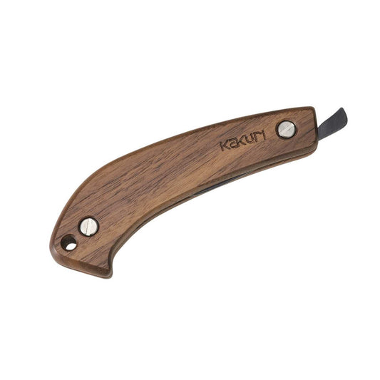 Wooden folding knife with Kakuri branding on a white background