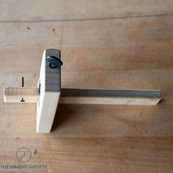 Kakuri Marking Gauge with 120mm blade on wooden surface, precision woodworking tool from The Makers Society