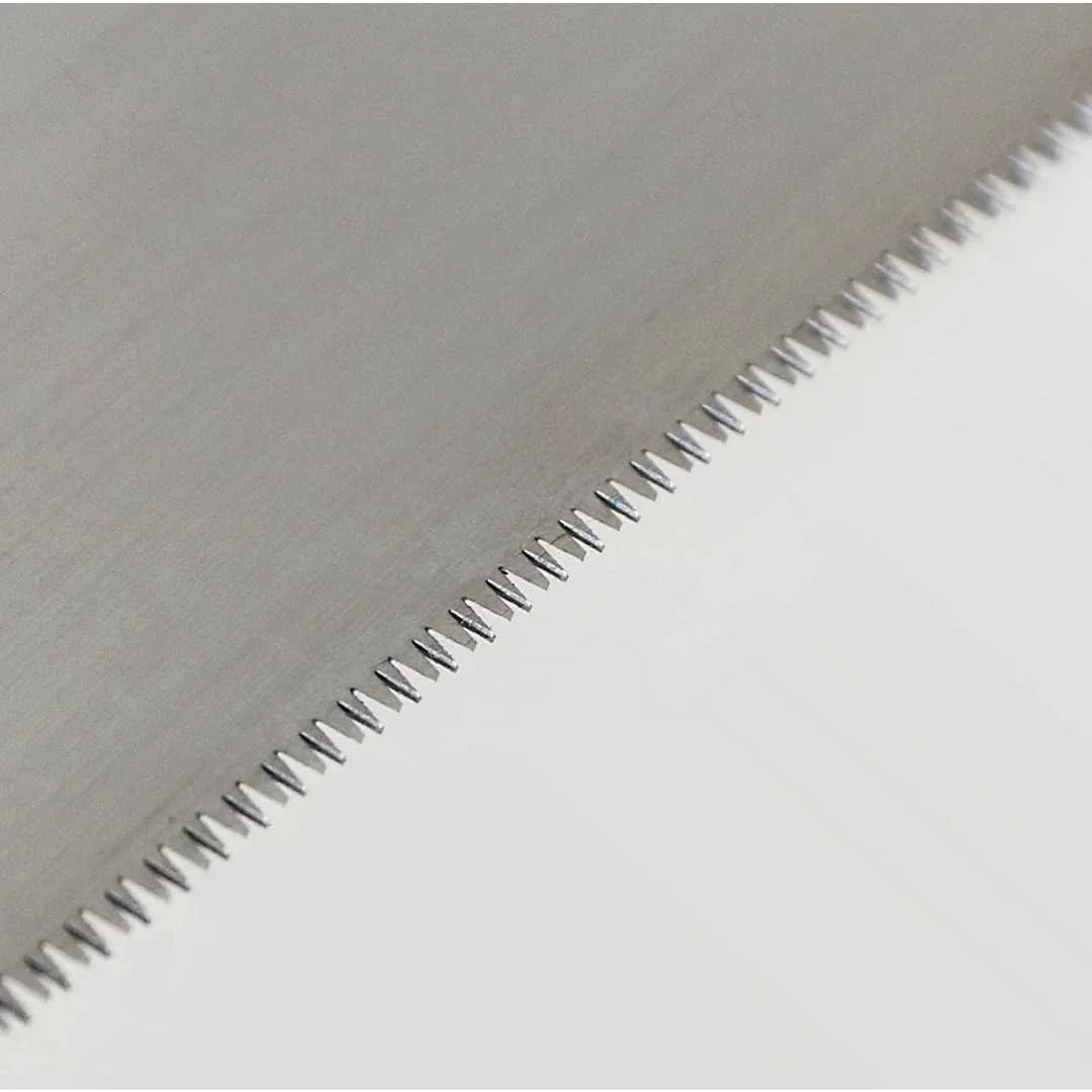 Close-up of Kakuri Sakura precision tenon saw blade teeth on a clean white background