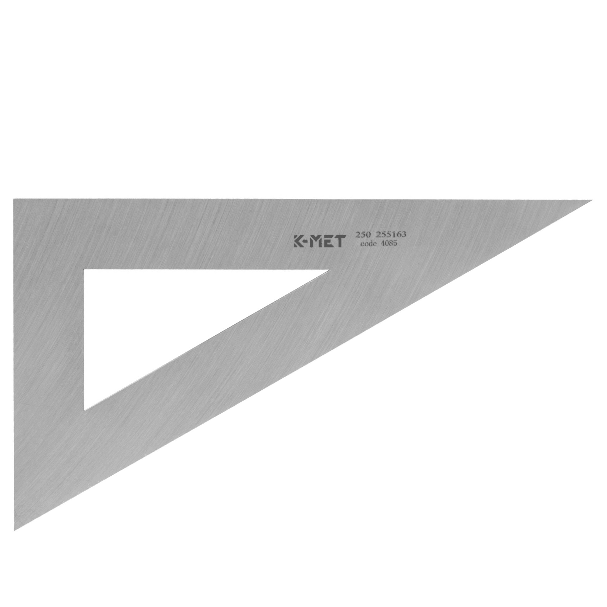 K-MET 250mm precision steel woodworking triangle measuring tool with cutout center for accuracy