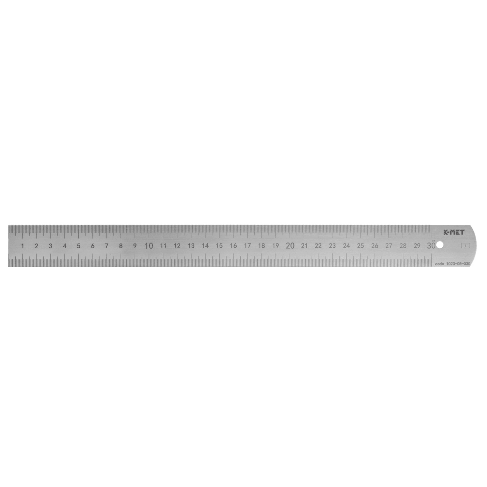 K-MET brand 30cm thin stainless steel ruler with metric measurements for precise woodworking and crafting
