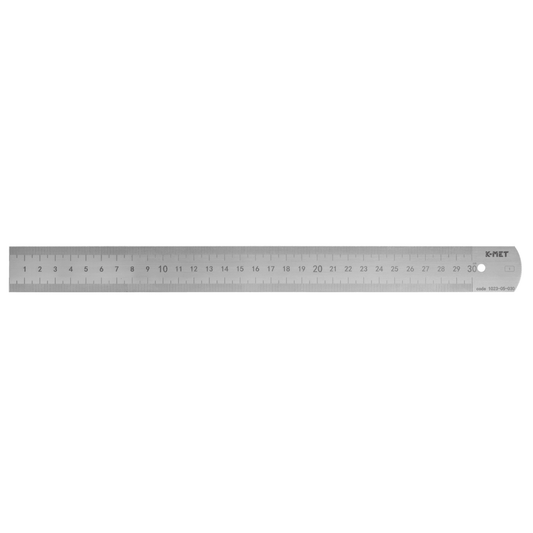 K-MET brand 30cm thin stainless steel ruler with metric measurements for precise woodworking and crafting