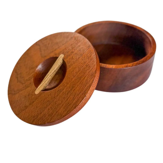 Handmade round Japanese-style wooden box with removable lid, smooth polished finish