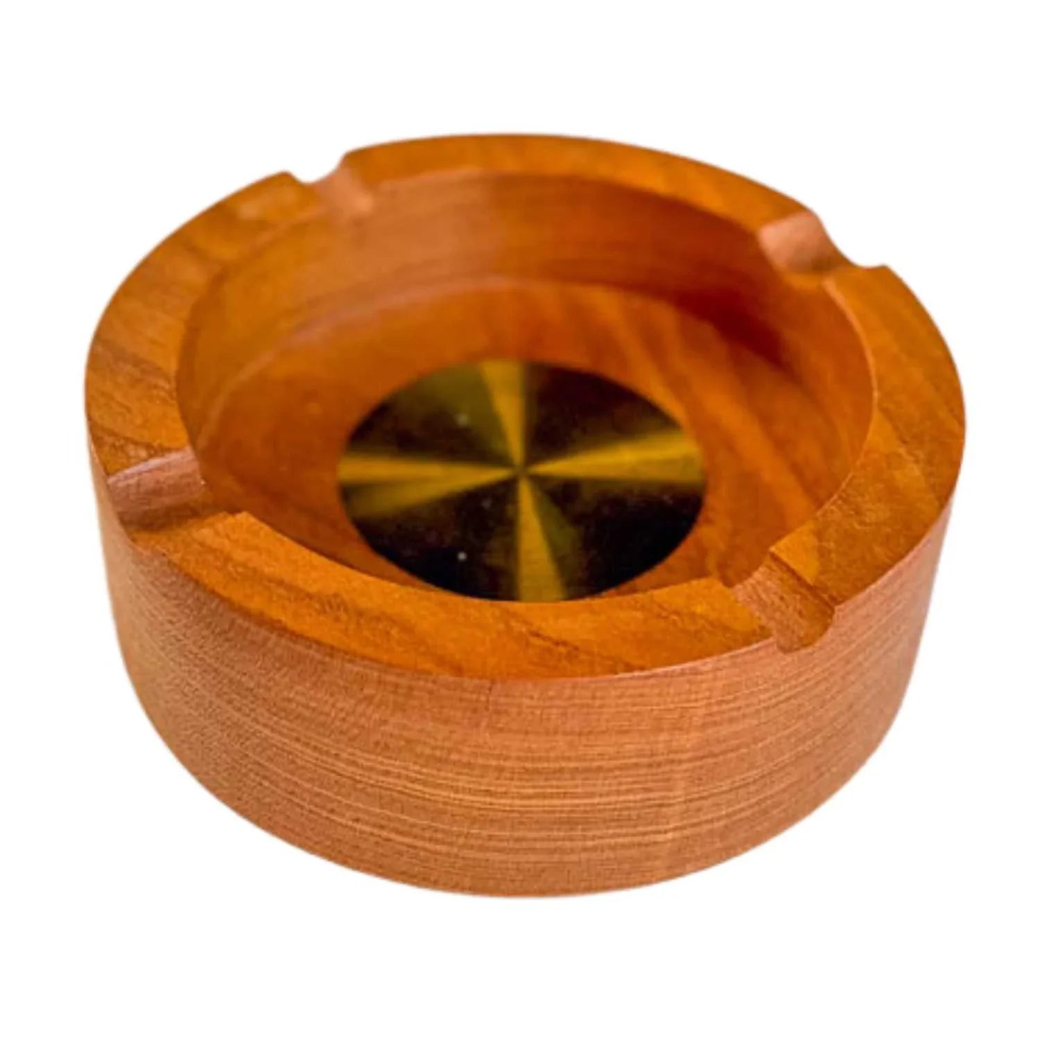 Round wooden ashtray made from Zelkova Japanese wood with brass center inlay