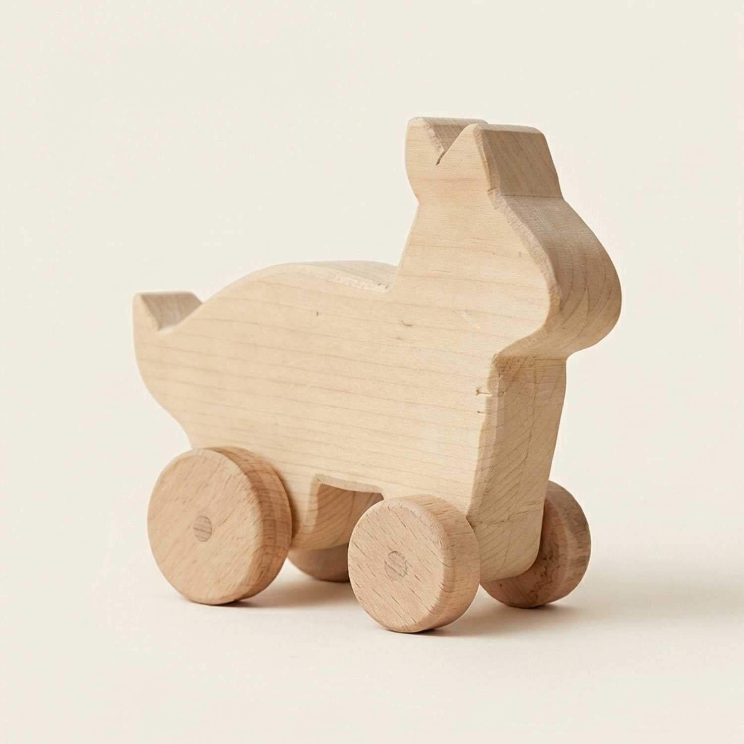 Wooden toy pram on a beige background