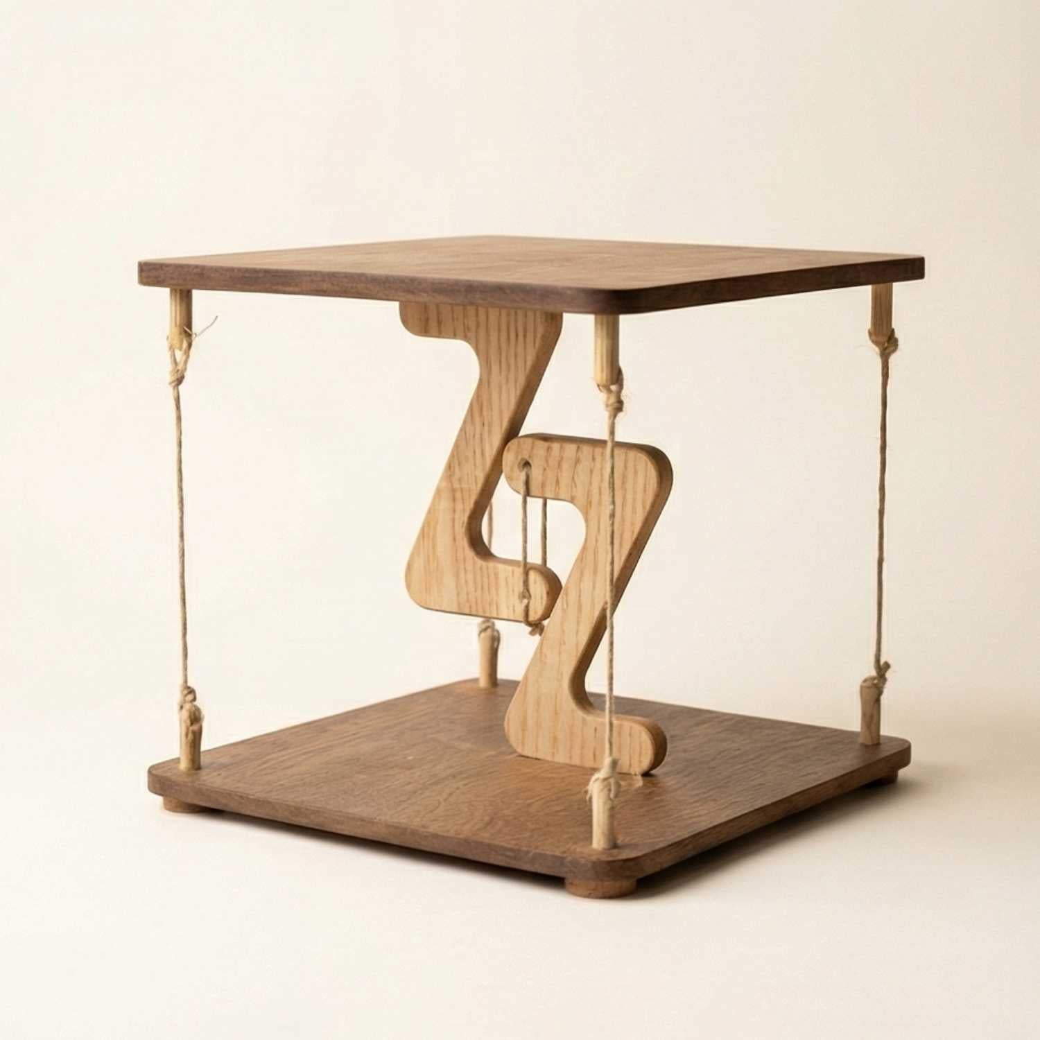 Wooden project for kids at The Makers Society Dubai with a unique design featuring hanging elements on a beige background