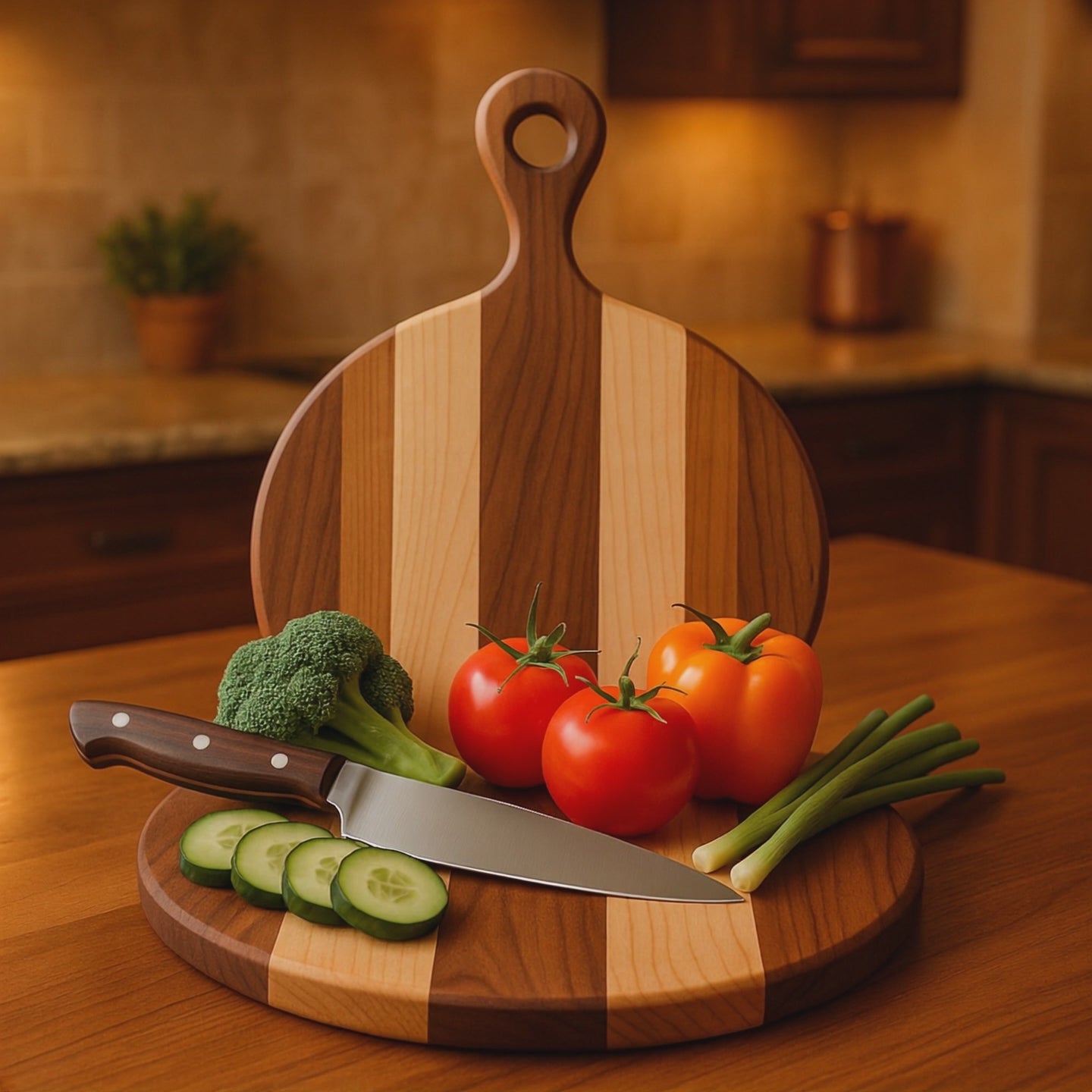 Multi color sustainable round serving board in kitchen environment made at The Makers Society Dubai