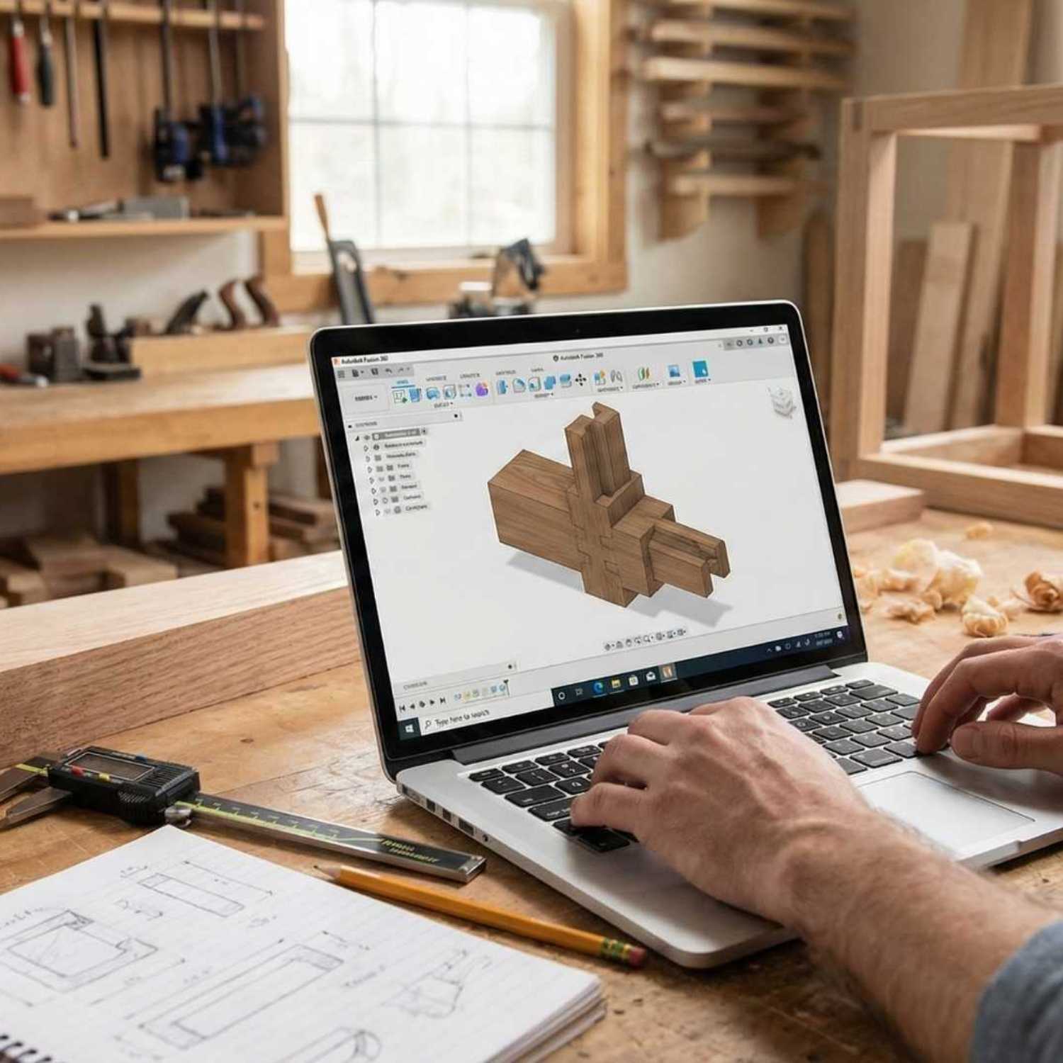a student's hands on a laptop designing a project to build during the personal project at The Makers Society Dubai