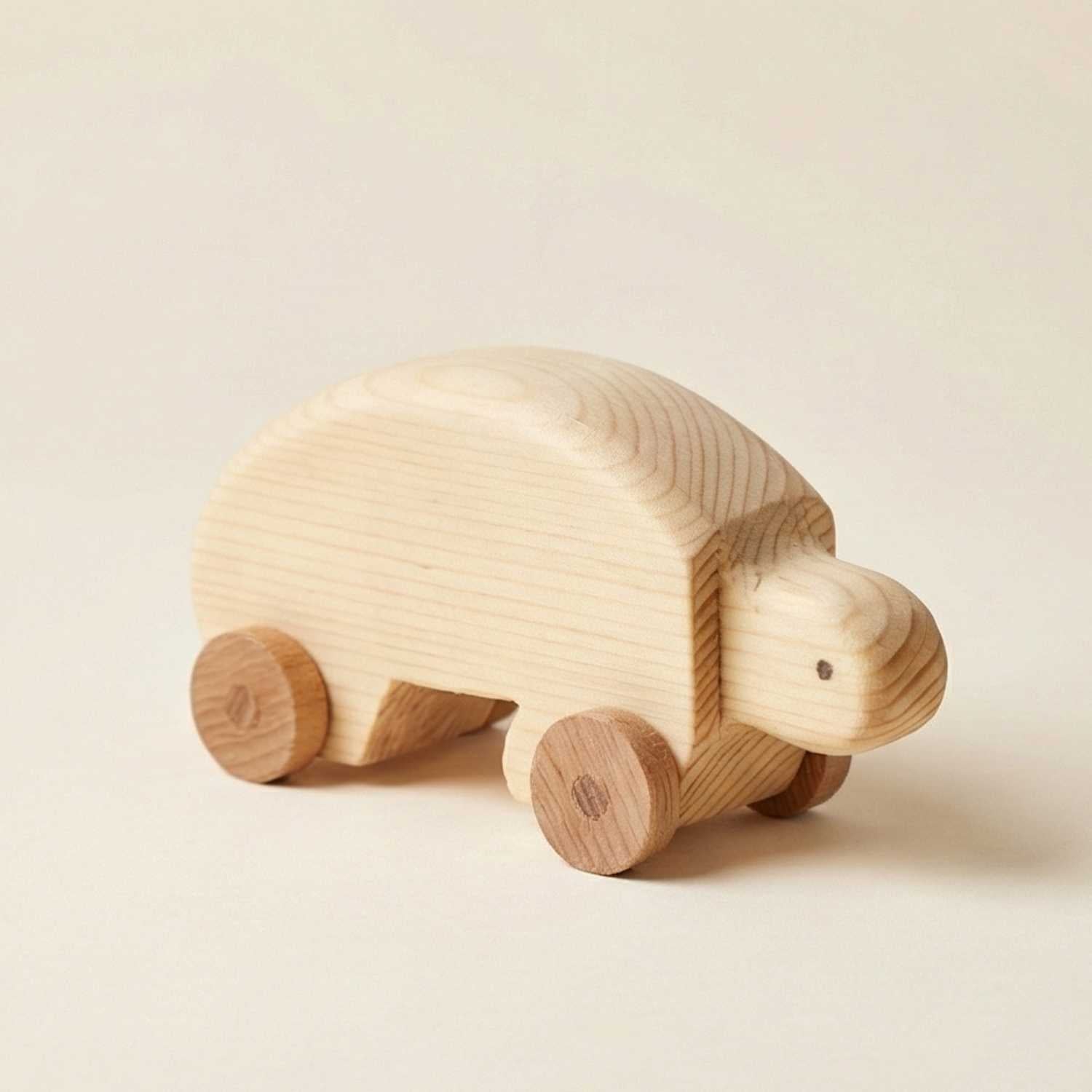 Wooden toy turtle on a beige background