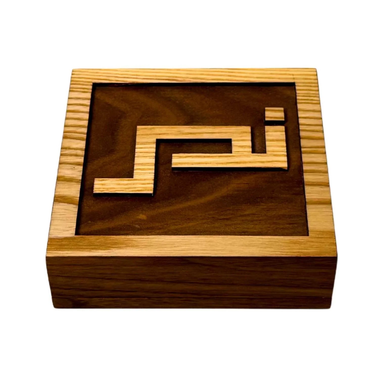 Handcrafted wooden tic tac toe game board with walnut base and oak inlay from The Makers Society Shop