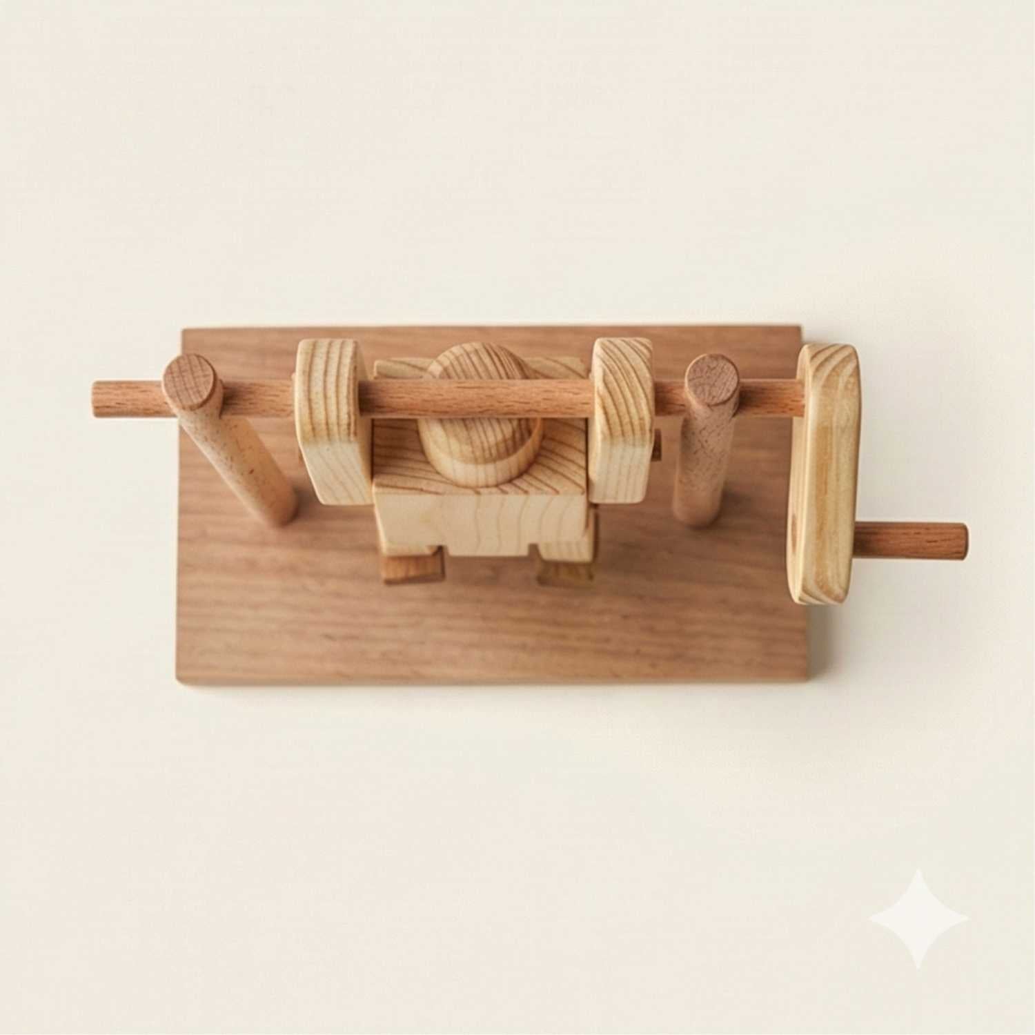 Handcrafted wooden acrobat toy on display, premium home decor by The Makers Society Dubai